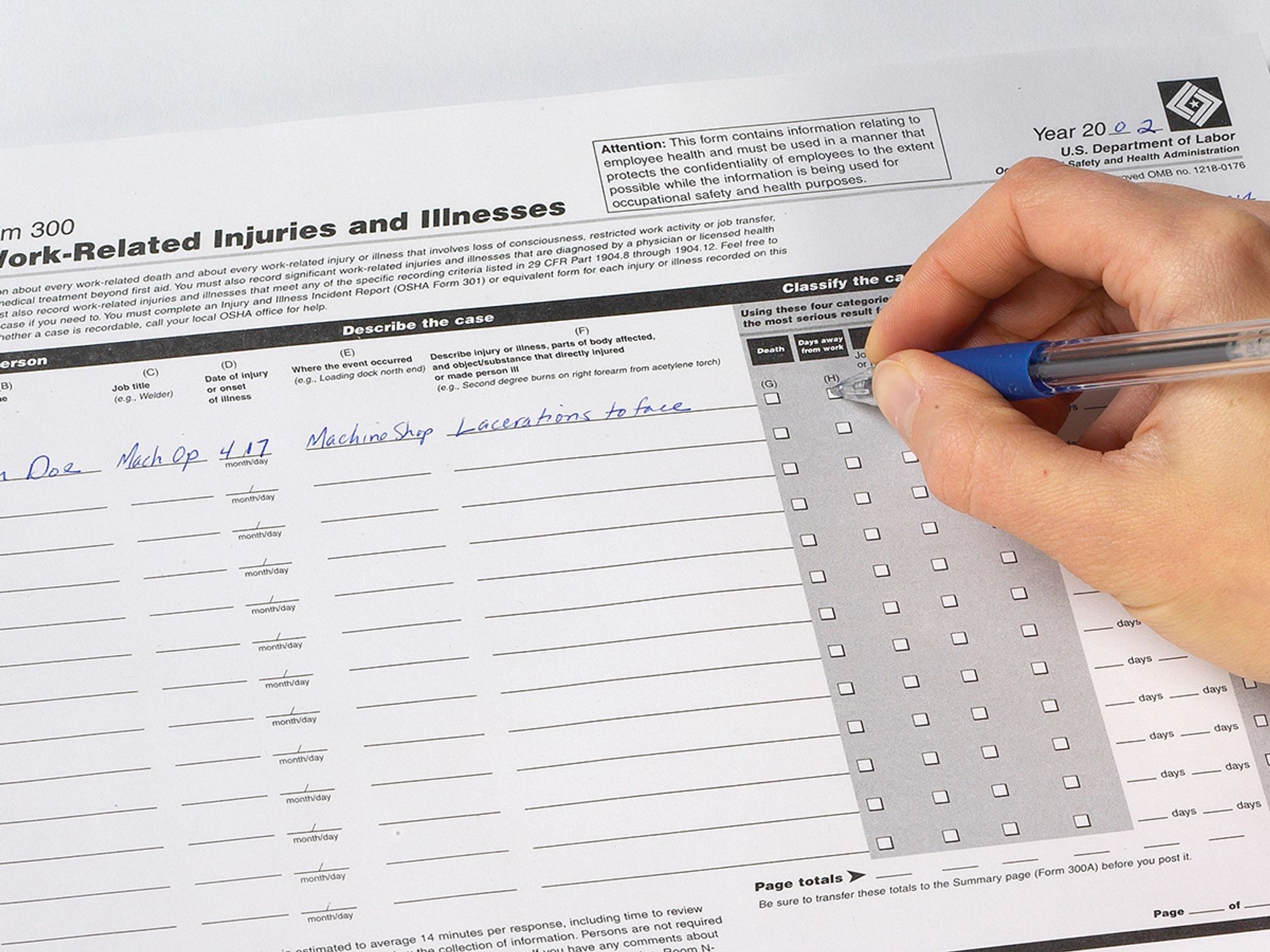 Use of the OSHA 300 Log, OSHA 301